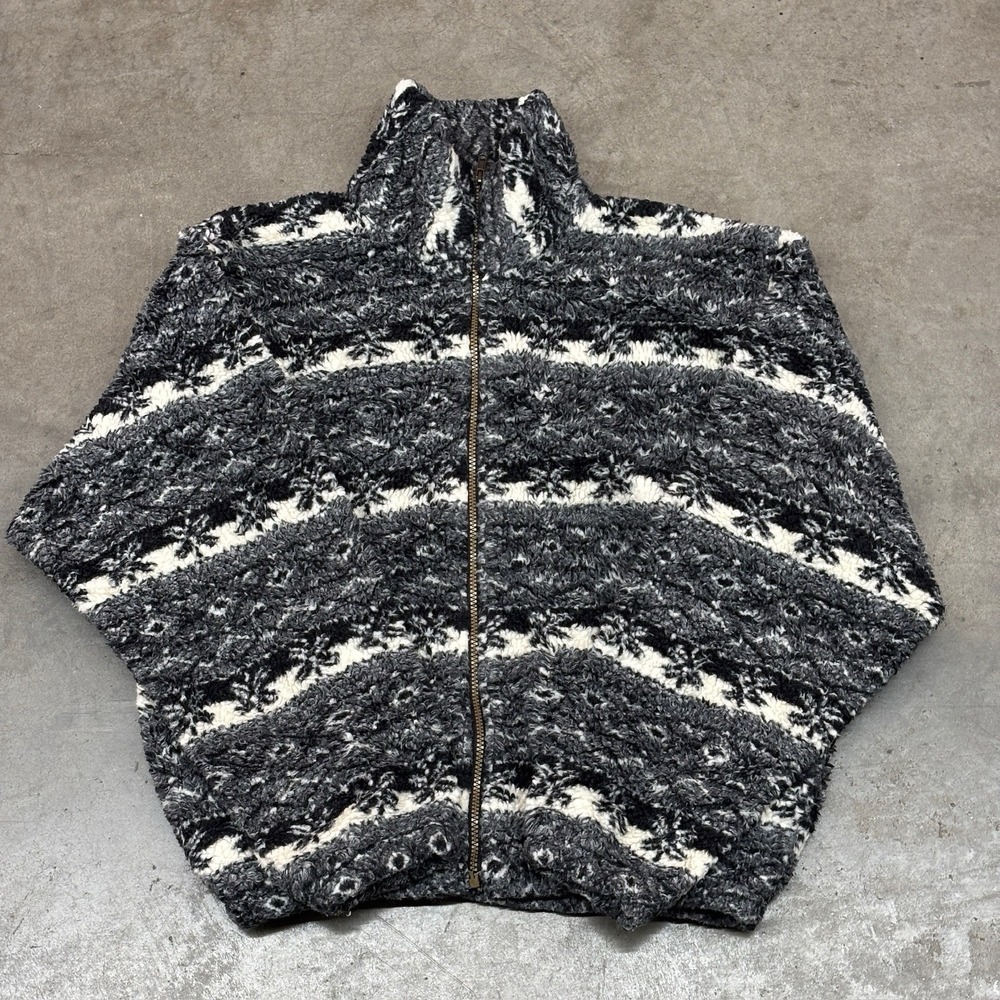 Discovery Bay Fleece Jacket Aztec Pattern Full Zip Grey Black Mens Small